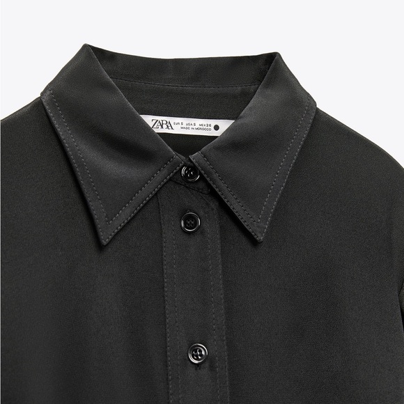 NWT. Zara Black Satin Effect Shirt Midi Dress with Belt. Size S. - Picture 5 of 10